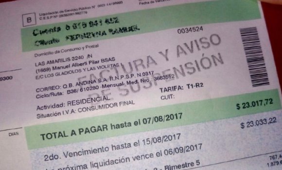 Increíble: A vecina de Pilar le llegó la boleta de la luz con un monto de 23 mil pesos