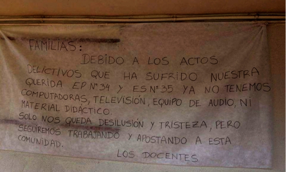 Docentes desesperanzados: En lo que va del mes, robaron por tercera vez una escuela